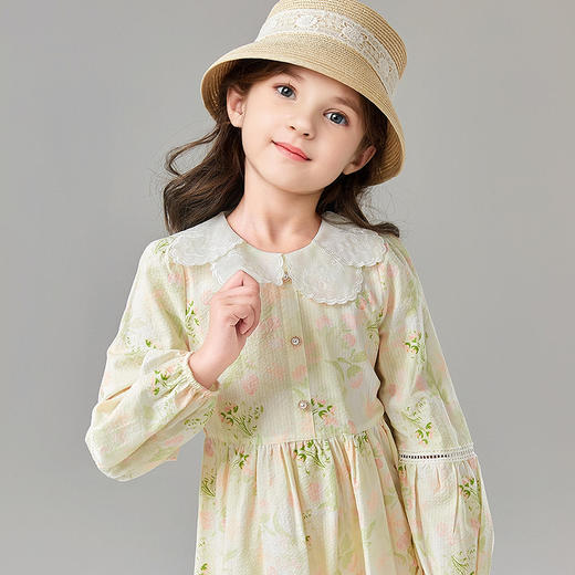 笛莎Deesha 童装女童连衣裙2025春新款女童翻领印花棉布连衣裙 商品图3