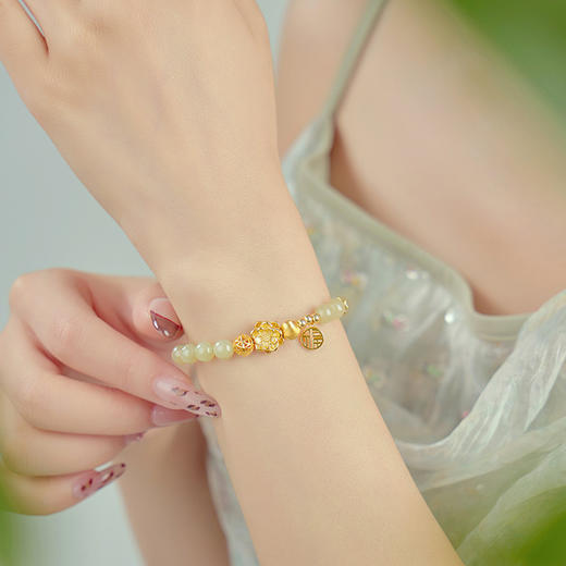 【好运莲莲】999银和田玉福牌串珠手链【JHY-A001260G】 商品图2