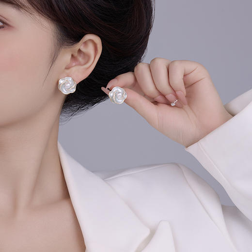 雀说法式轻奢花朵耳环925银针小众设计滴油几何气质高级感耳钉耳饰品AL0782 商品图1