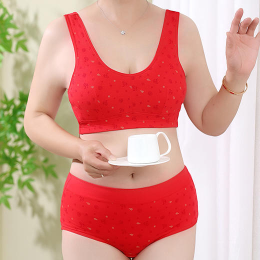 雀说多款可选本命年大红文胸中老年文胸前扣无钢圈妈妈内衣胸罩套装AL8086 商品图8