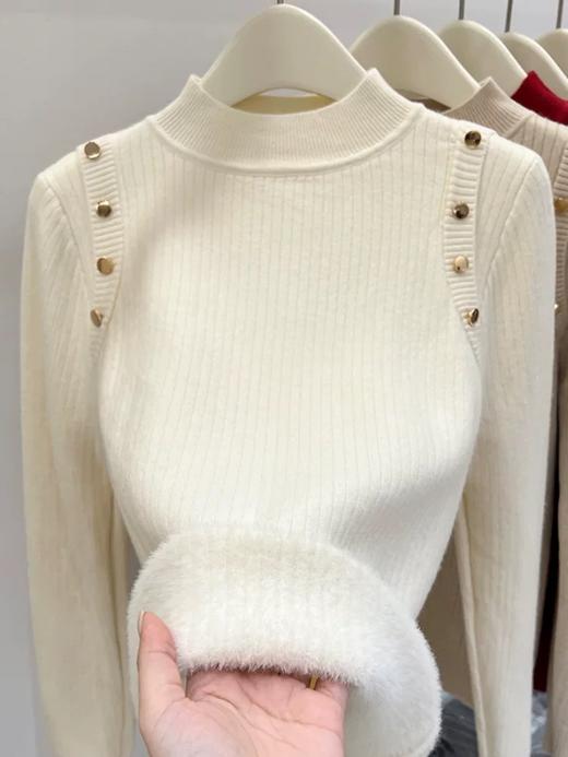 【YW】无忧购“清仓福利”韩系百搭小立领正肩纽扣一体绒保暖针织打底衫1267（截单后7天发货) 商品图8
