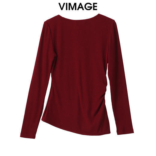 VIMAGE纬漫纪设计感修身显瘦V领长袖T恤小上衣2025春季新款V2313951 商品图1