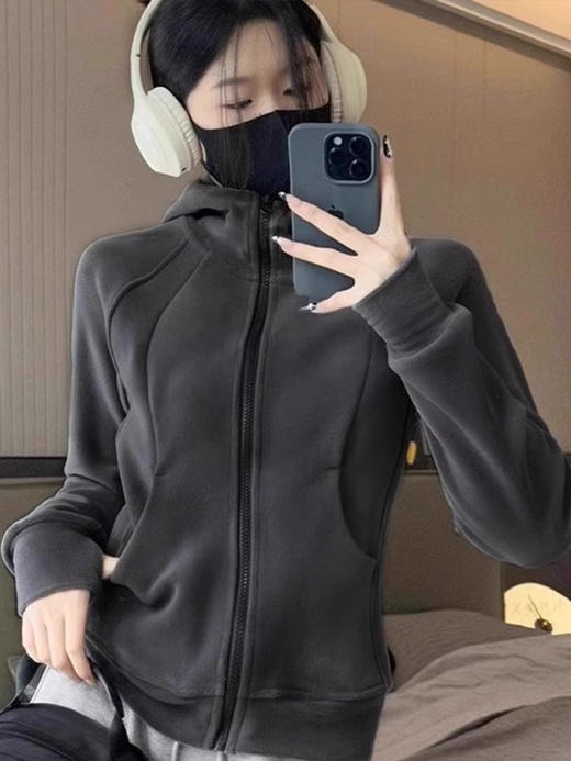秋冬【lulu同款连帽开衫】卫衣外套 加绒加厚 修身显瘦 重磅双面奥粒绒运动外套 商品图2