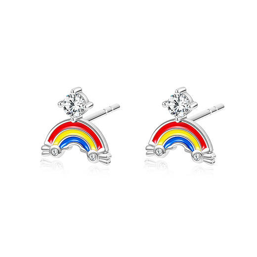 卡蒂罗/KADER 彩虹耳钉 卡通可爱童年回忆海绵宝宝的微笑纯银耳饰 原创设计甜美可爱配饰 商品图1