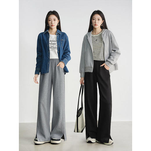 【专属特价】熙世界开叉香蕉阔腿裤2025春秋新款高腰窄版直筒裤宽松休闲卫裤 商品图4