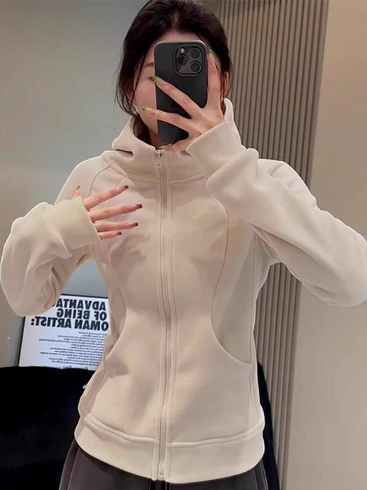 秋冬【lulu同款连帽开衫】卫衣外套 加绒加厚 修身显瘦 重磅双面奥粒绒运动外套 商品图3