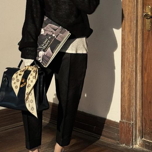 顺丰包邮71858洛诗琳黑色提花翻边锥形九分裤859 商品图1