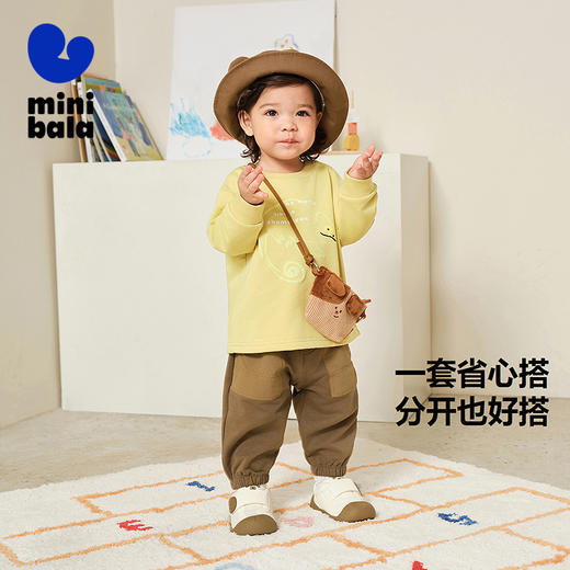 迷你巴拉长袖套装男童女童宝宝宽松卫衣长裤萌趣两件套2025春 商品图1