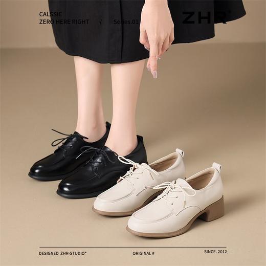 ZHR则则头层牛皮真皮粗跟高跟单鞋乐福鞋2025新款百搭时尚小皮鞋 商品图6