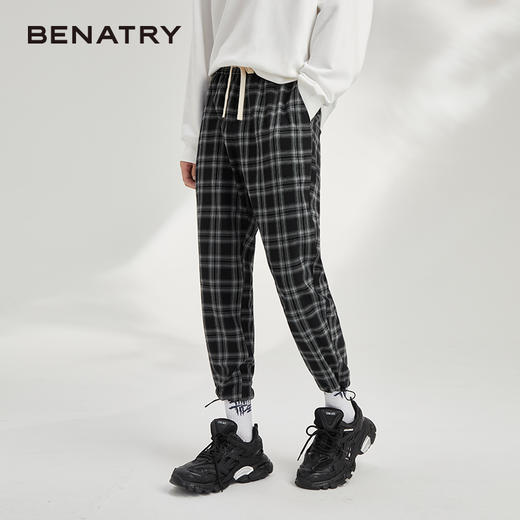 贝纳川抽绳腰头格纹小脚裤男士休闲运动裤ECY332005402 商品图0