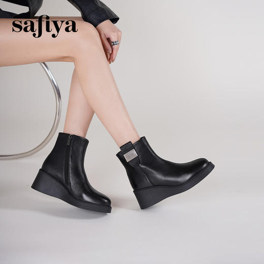 Safiya/索菲娅2024冬季休闲圆头坡跟时尚百搭后拉链短踝靴 SF44116116 商品图2