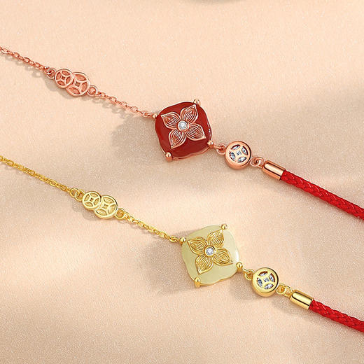 【有钱有柿】纯银红玛瑙四叶草铜钱柿子手链【JHY-A001235M】 商品图1