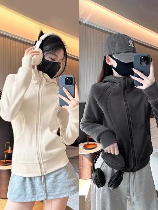 秋冬【lulu同款连帽开衫】卫衣外套 加绒加厚 修身显瘦 重磅双面奥粒绒运动外套 商品图0
