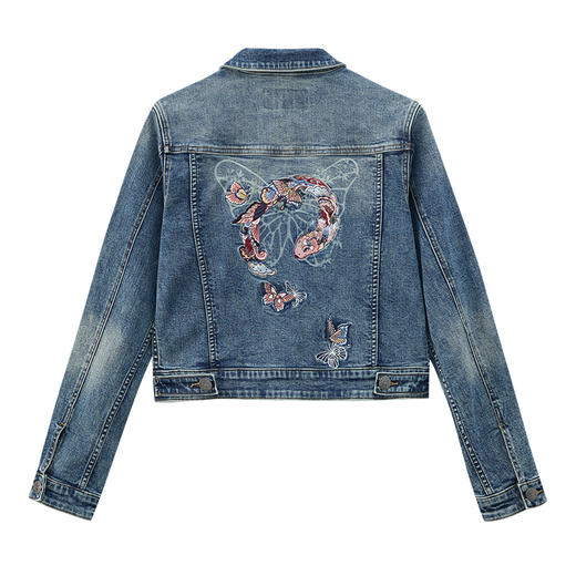 ONIARAI/鬼洗25春夏泥棒蓝女款化蝶福蛇绣花牛仔夹克潮 N340211 商品图4