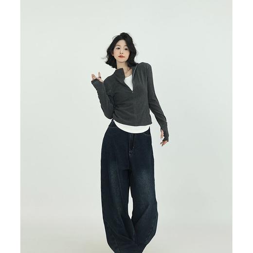 韩版假两件半拉链立领T恤打底衫女冬季新款叠穿保暖长袖上衣S-2XL 商品图1