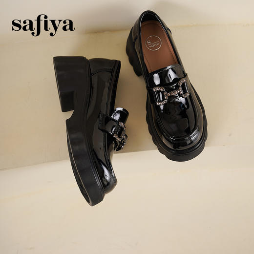 Safiya/索菲娅2025春英伦风粗跟漆皮钻扣轻便百搭小个子增高乐福鞋 SFD1112140 商品图6