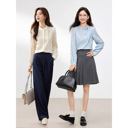 【专属特价】熙世界熙世界100%莱赛尔衬衫设计感飘带长袖衬衣天丝上衣2025春秋新款 商品图2