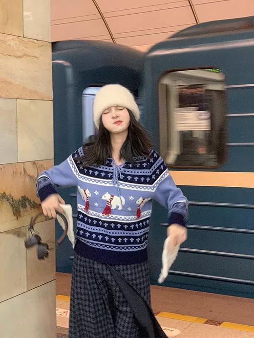 浮生八记/24D206/复古北极熊荃羊毛费尔岛毛衣 商品图0