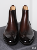 手工固特异法国小牛皮圆弧琴底咖啡色布洛克切尔西靴 商品缩略图1