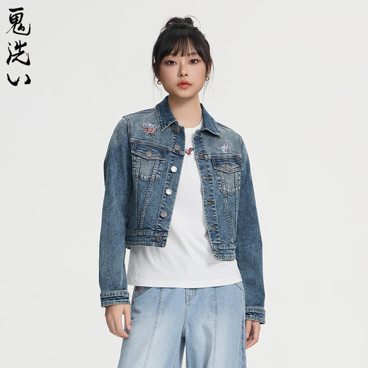 ONIARAI/鬼洗25春夏泥棒蓝女款化蝶福蛇绣花牛仔夹克潮 N340211 商品图3