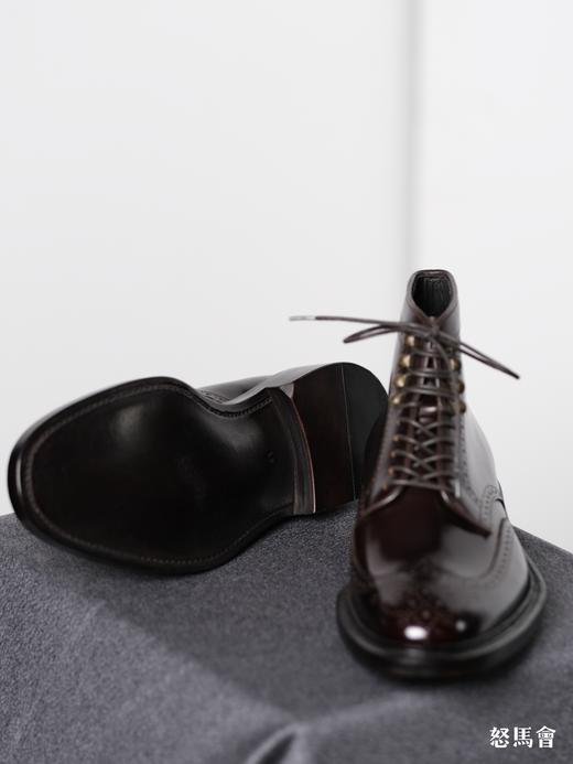 手工固特异西班牙仿马臀皮酒红色布洛克德比靴 商品图2