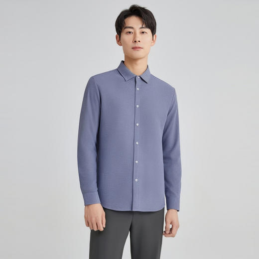 【加绒加厚】圣得西冬季保暖衬衫男长袖简约百搭方领衬衣 商品图3