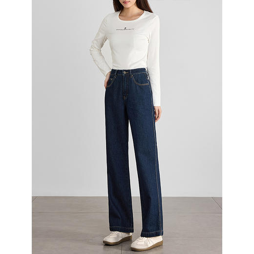 【专属特价】熙世界直筒牛仔裤女阔腿宽松2025春秋新款百搭显瘦休闲窄版长裤子 商品图4