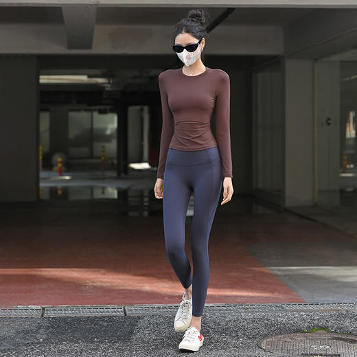 Beemen瑜伽服女上衣速干圆领打底秋冬季运动长袖健身服 商品图3