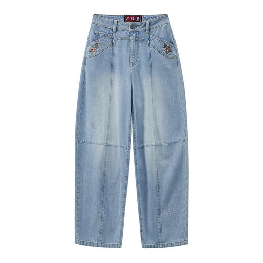 ONIARAI/鬼洗25春夏泥棒蓝女款化蝶福蛇绣花刷银牛仔裤 25N5402 商品图2