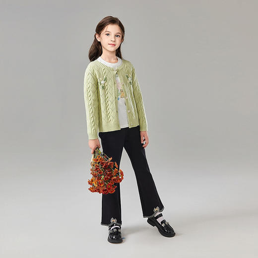 笛莎Deesha 童装女童外套2025春新款女童手工钩花毛织开衫 商品图4