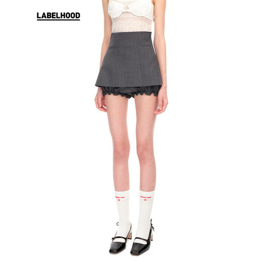 【SHUSHUTONG】蕾虎修身经典高腰后拉链法式A字迷你裙裤 商品图1