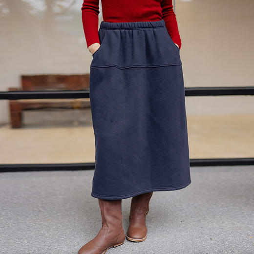 绽放旅行女装061朵/加厚棉摇粒绒全腰松紧加抽绳后开衩针织半身裙 商品图1