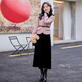 名媛小香风套装法式时尚羽绒毛呢丝绒半身裙两件套YJLY1389A