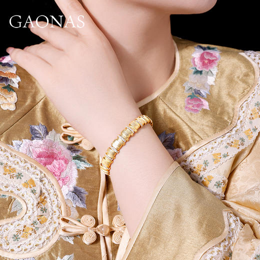 GAONAS高纳仕古法金色掐丝簪花手镯开口高定中式富婆气质新款手饰10565SGO 商品图3