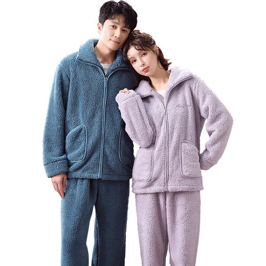 雀说新款情侣睡衣女秋冬季法兰绒睡衣加厚保暖牛奶绒可外穿家居服ALN001 商品图3