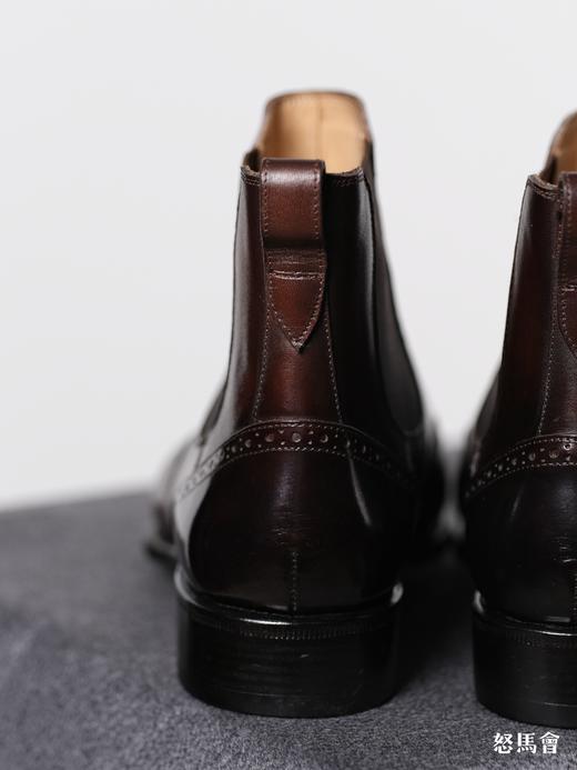 手工固特异法国小牛皮圆弧琴底咖啡色布洛克切尔西靴 商品图6
