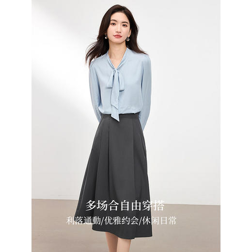 【五折购】熙世界格雷系学院风马甲衬衫半身裙三件套2025春秋新款一整套装 商品图2