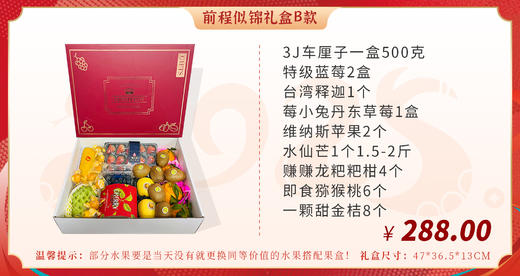 【春节果礼】前程似锦礼盒B款水果礼盒一个【如果个别产品缺货，会换同等价值的水果】 商品图1