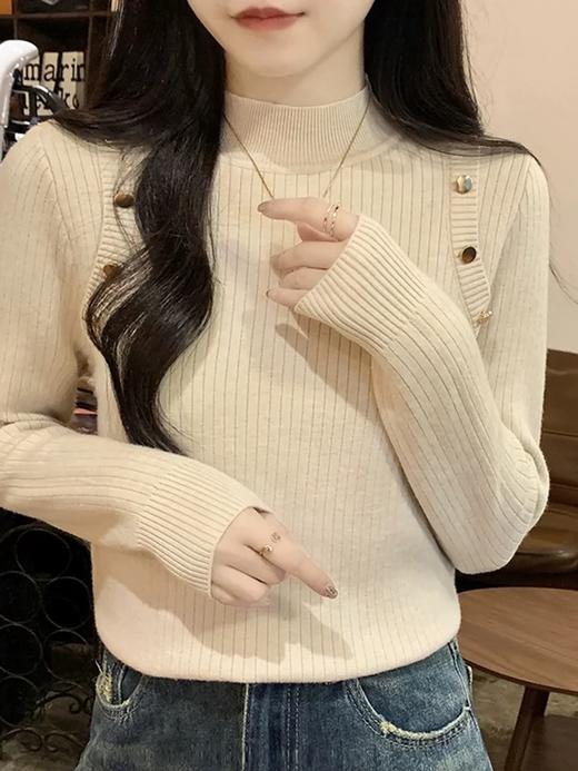 【YW】无忧购“清仓福利”韩系百搭小立领正肩纽扣一体绒保暖针织打底衫1267（截单后7天发货) 商品图4