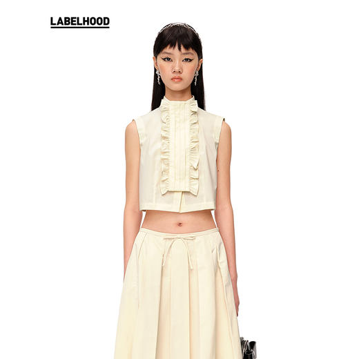 【SHUSHUTONG】蕾虎装塔片装饰无袖衬衣经典款背心短上衣 商品图1