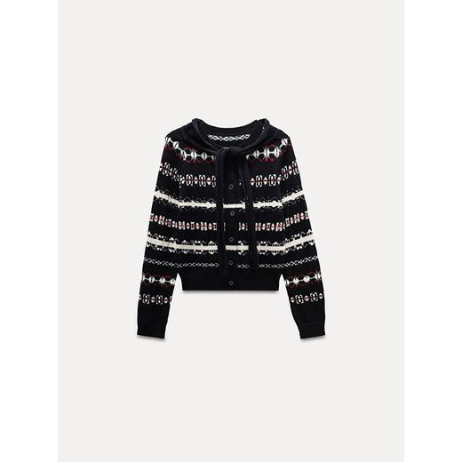 热力感百搭撞色提花长袖毛衣开衫短外套针织衫秋冬新款女S-2XL 商品图4