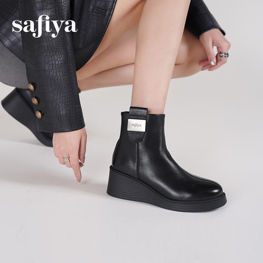 Safiya/索菲娅2024冬季休闲圆头坡跟时尚百搭后拉链短踝靴 SF44116116 商品图4