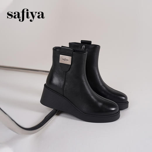 Safiya/索菲娅2024冬季休闲圆头坡跟时尚百搭后拉链短踝靴 SF44116116 商品图6