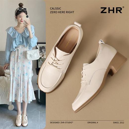ZHR则则头层牛皮真皮粗跟高跟单鞋乐福鞋2025新款百搭时尚小皮鞋 商品图1