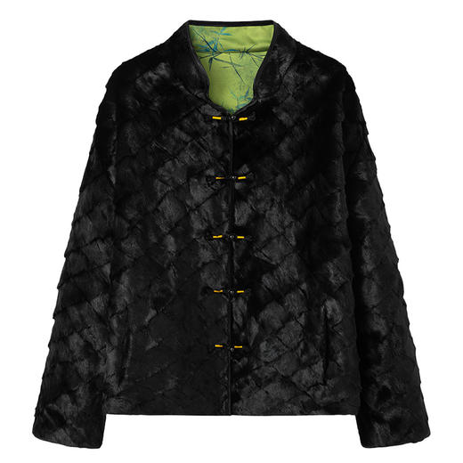 雀说国风中式盘扣水貂皮草外套女短款拼貂双面穿貂皮大衣冬季新款AL 商品图4