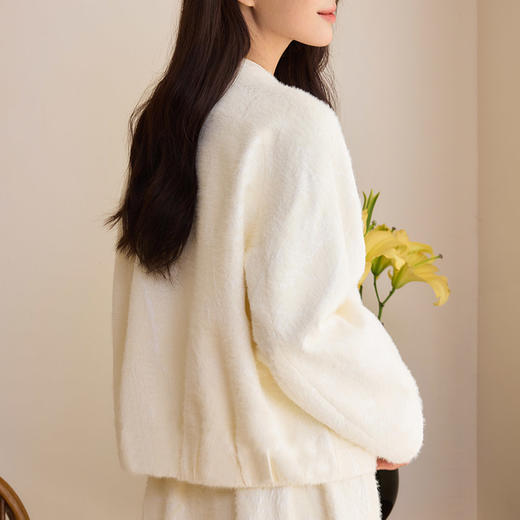 玳莎提花圆领短外套女2025春季新款优雅新中式显瘦插肩袖绒感上衣  FA37301 商品图2