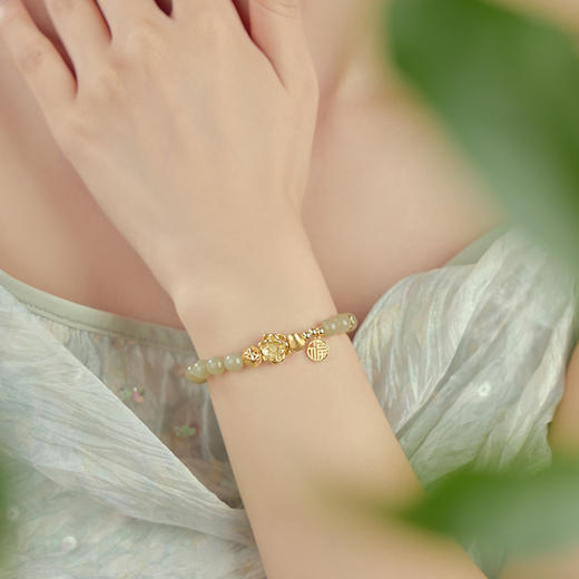 【好运莲莲】999银和田玉福牌串珠手链【JHY-A001260G】 商品图3