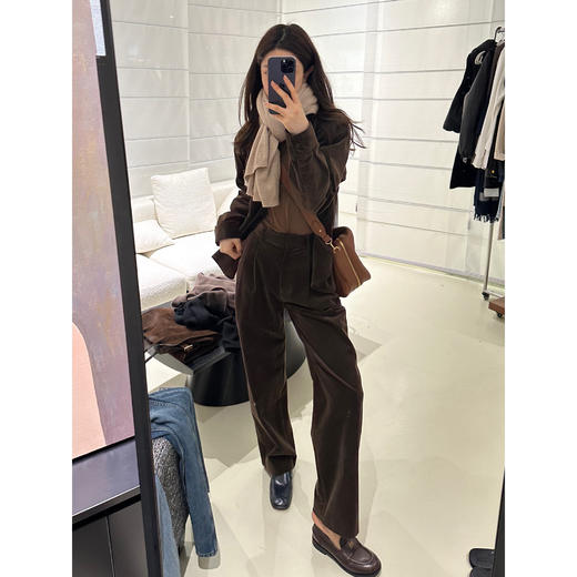 ROMI STUDIO“美拉德”休闲立体裁剪茶棕色灯芯绒长袖衬衣 23AWW011 商品图0