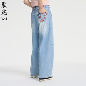 ONIARAI/鬼洗25春夏泥棒蓝女款化蝶福蛇绣花刷银牛仔裤 25N5402