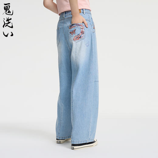 ONIARAI/鬼洗25春夏泥棒蓝女款化蝶福蛇绣花刷银牛仔裤 25N5402 商品图0